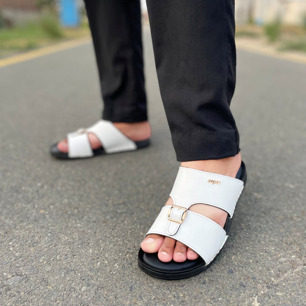 WS Pure leather Handmade MoccaStep Chappal WS-163 WHITE