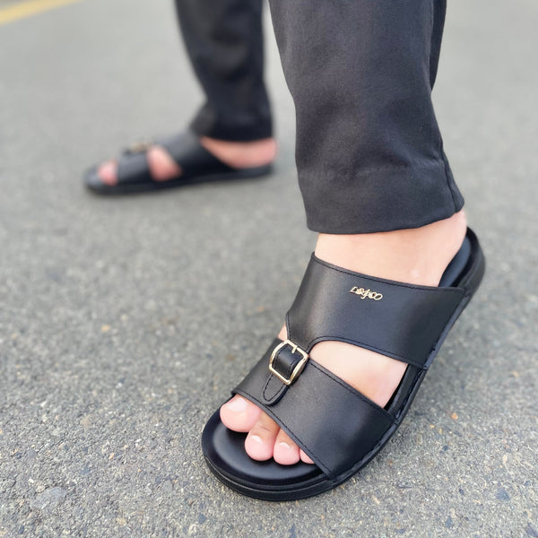 WS Pure leather Handmade MoccaStep Chappal WS-163 BLK
