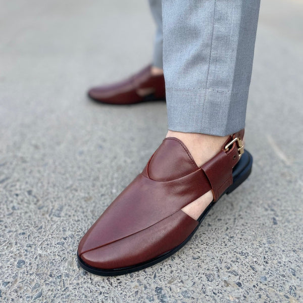 WS Pure Leather Handmade Oxblood Peshawari Sandal-306