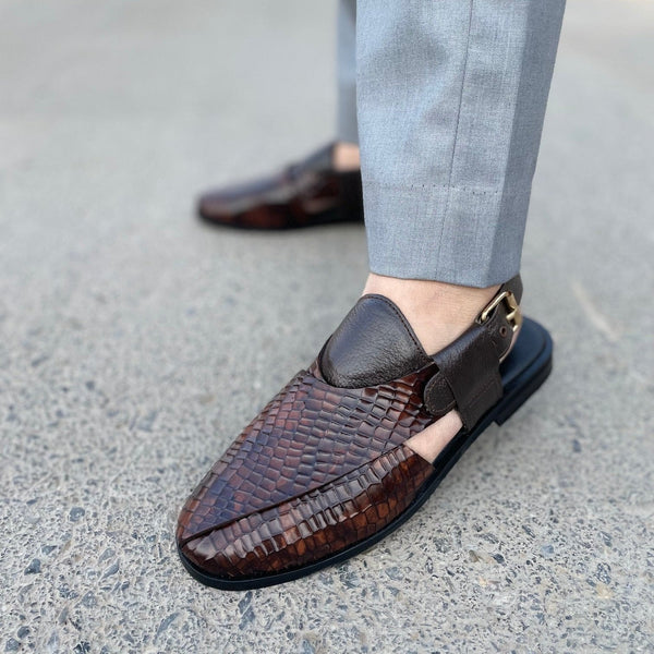 WS Pure Leather Handmade Embossed Peshawari Chappal WS-862