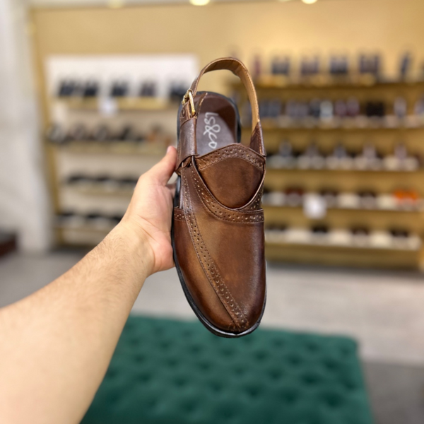WS Pure Leather Handmade Broque Peshawari Chappal-308