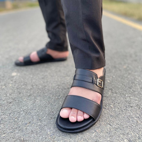 WS Pure leather Handmade Soleva Chappal WS-158 BLK