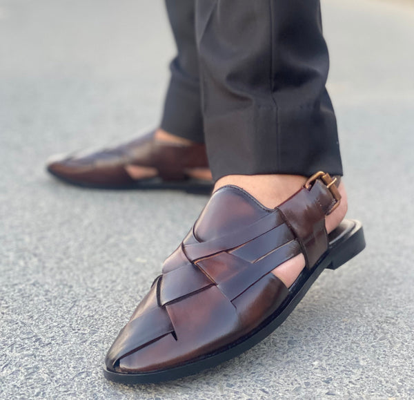 WS Pure Leather Handmade Criss Cross Peshawari Chappal 692