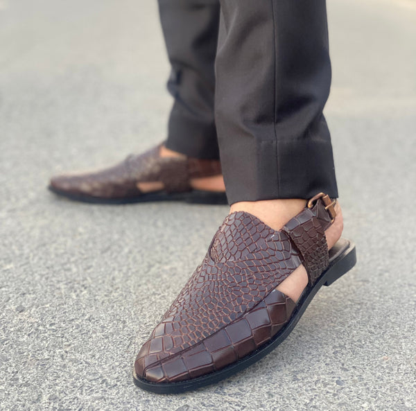 WS Pure Leather Handmade Embosed Peshawari Chappal 693