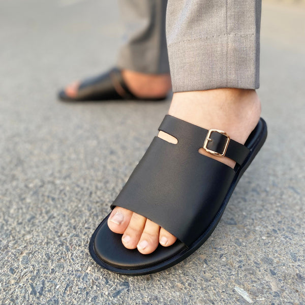 WS Pure Leather Handmade Padasa Chappal WS137 BLK